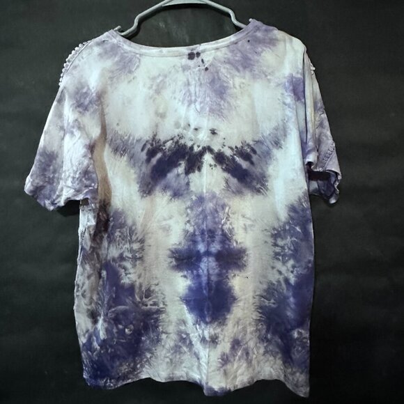 Chicos Cotton Tee Shirt Size 2 Large Tie Dye Bohemian Boho blue Short Sleeve - Picture 3 of 5